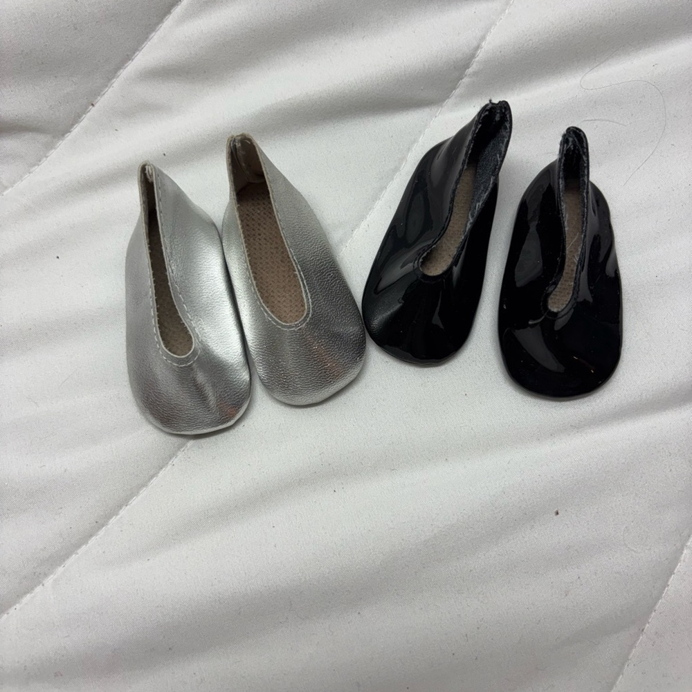 Set of 2 Elegant Silver and Black Flats 18” Doll Shoes